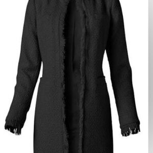 VENUS Black Woven Textured Longline Blazer Coat Fringe Trim – Size 8